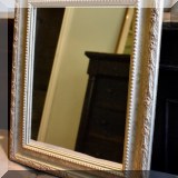 D25. Pewter colored framed mirror. 18”h x 15”w - $48 